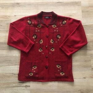 Vintage Red Floral Women's Sweater